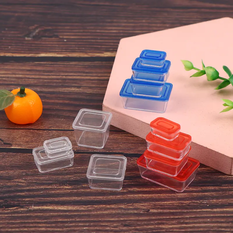 4pcs 1/12 Dollhouse Mini Fresh Keeping Box Lunch Box Model Kitchen Tableware Decoration