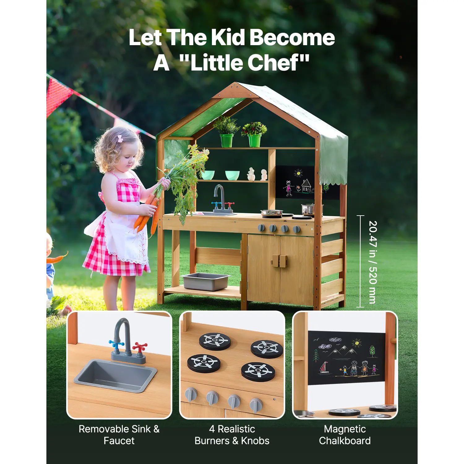 VEVOR Mud Kitchen Cookware Toys Kids Outdoor Toddler Grocery Store Playset with Stoves Faucet for Children Girls Birthday Gifts