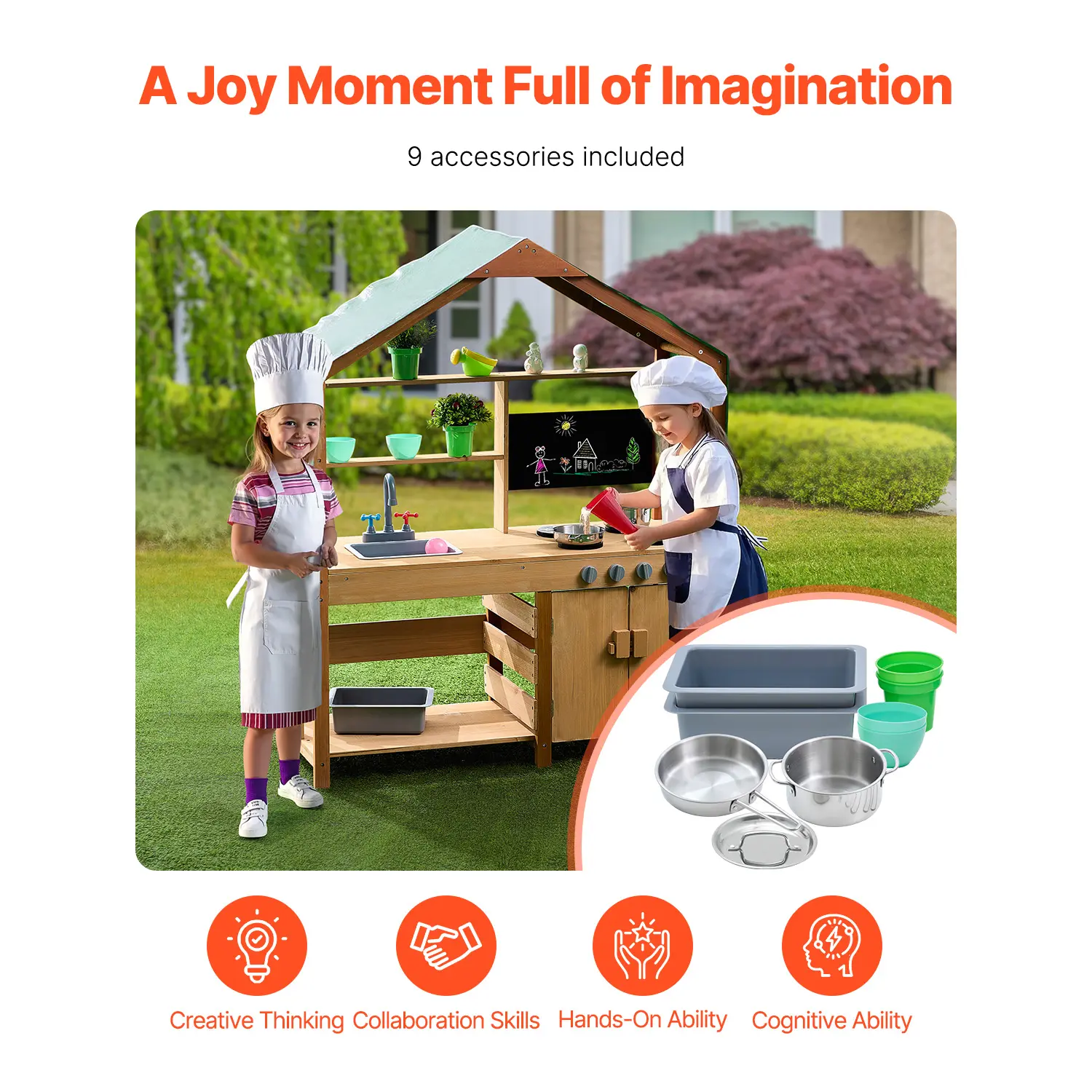 VEVOR Mud Kitchen Cookware Toys Kids Outdoor Toddler Grocery Store Playset with Stoves Faucet for Children Girls Birthday Gifts