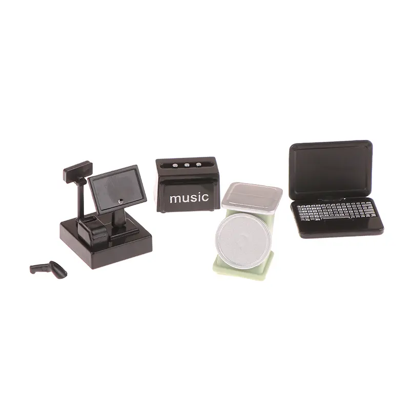 1/12 Scale Supermarket Store Decor Miniature Dollhouse Food Scales Barcode Scanner Cashier Laptop Model Doll House Accessories