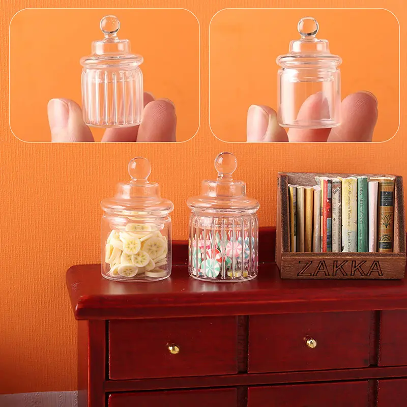 1/12 Scale Glass Dollhouse Miniature Food Storage Jar for Doll House Kitchen Pretended Play Toy Accessories