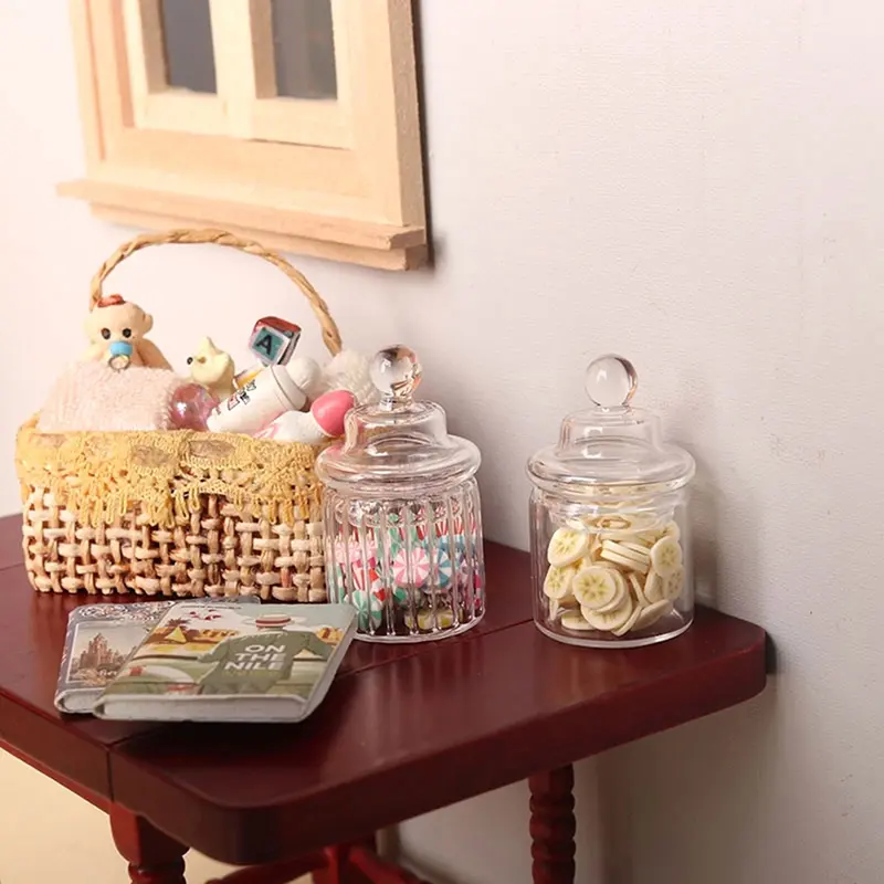 1/12 Scale Glass Dollhouse Miniature Food Storage Jar for Doll House Kitchen Pretended Play Toy Accessories