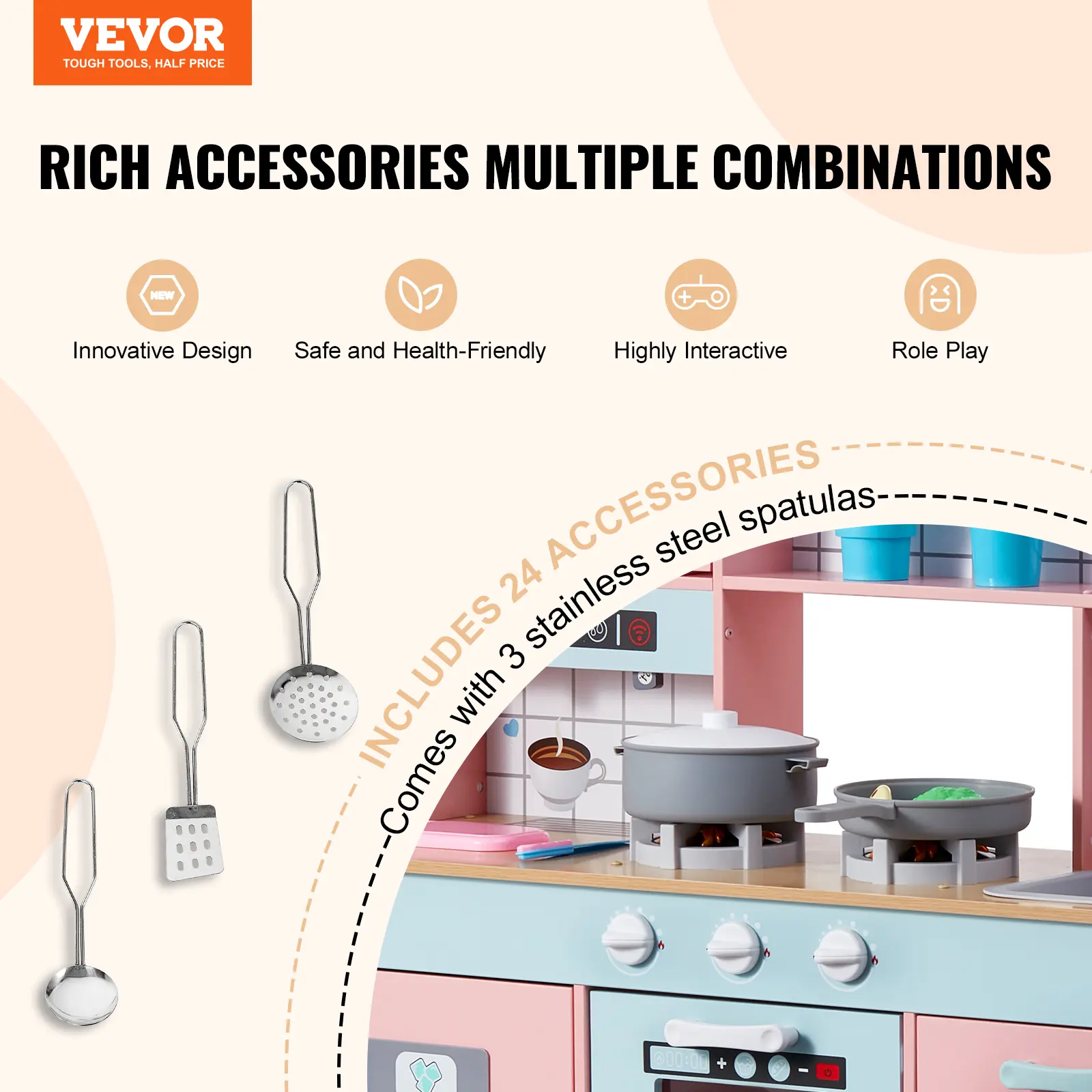 SucceBuy Pretend Play Cooking Toy for Kids Chef Playset Kitchen Accessories with Lights & Sounds for Toddles Girls Boys Ages 3+