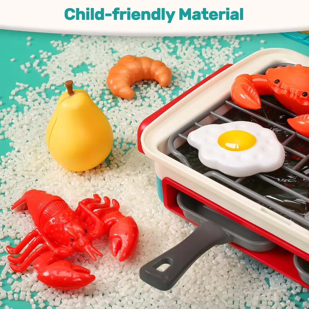 WizKidz Kids BBQ Grill Toy Barbecue Kitchen Cooking Playset with Realistic Spray Light Sound Color Changing Play Food & Dishes
