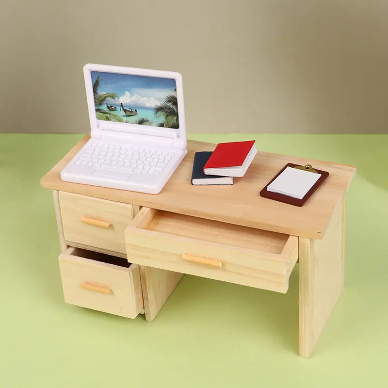1/12 Dollhouse Wooden Desk Decoration Simulated Mini Desk Chair Furniture Model Toy Writing Study Desk School Desk For Dolls