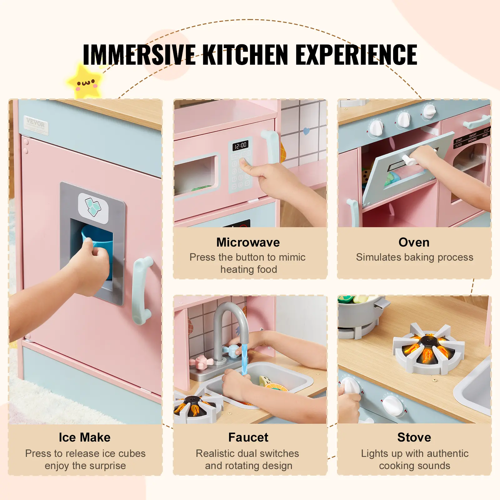 SucceBuy Pretend Play Cooking Toy for Kids Chef Playset Kitchen Accessories with Lights & Sounds for Toddles Girls Boys Ages 3+