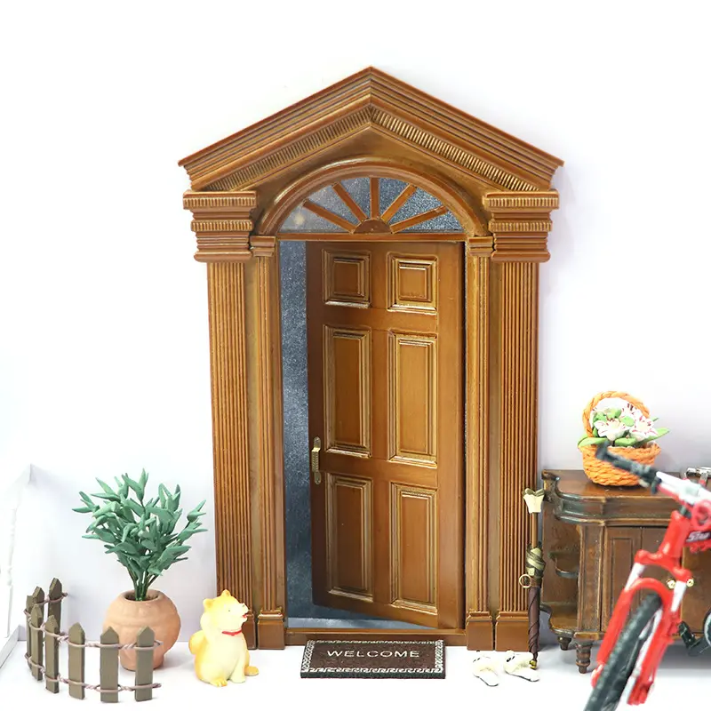 New Doll House Mini Openable Eaves and Doors European Retro Villa Door Miniature Scene Wooden Furniture Christmas Decorations