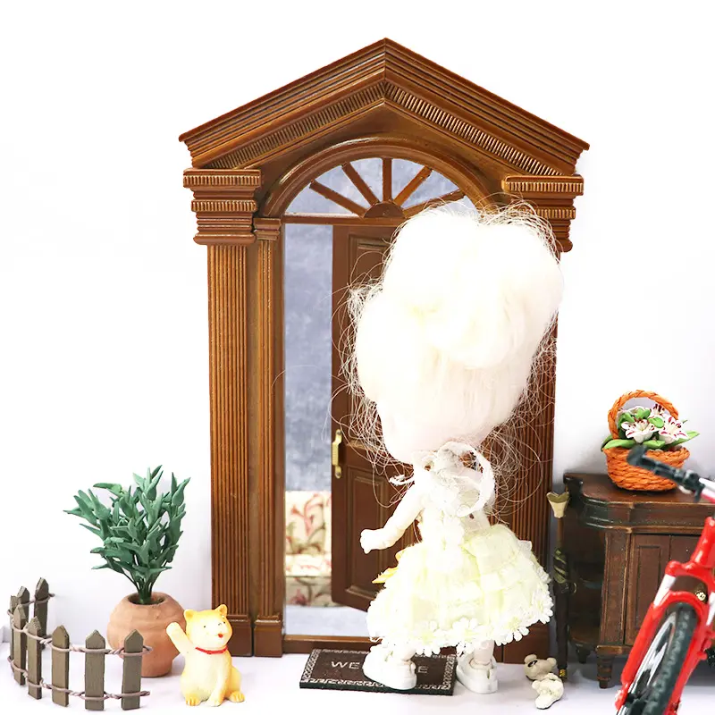 New Doll House Mini Openable Eaves and Doors European Retro Villa Door Miniature Scene Wooden Furniture Christmas Decorations