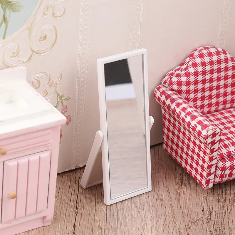 Miniature Items Dollhous Mini Makeup Mirror Model Nordic Style Simulation Hair Suit Full Length Mirror Doll House Accessories