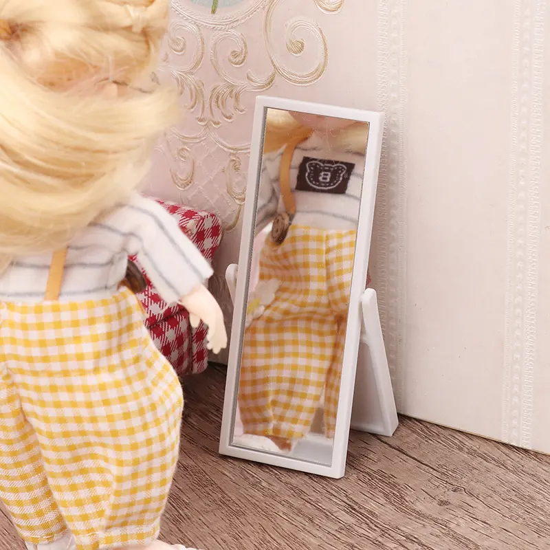 Miniature Items Dollhous Mini Makeup Mirror Model Nordic Style Simulation Hair Suit Full Length Mirror Doll House Accessories