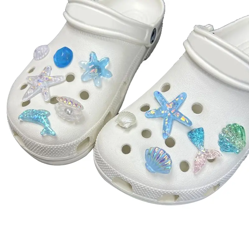 Blue Secret Starfish Shell Hole Shoe Buckle Accessories Decoration Removable Shoe Accessories For Girls Summer Shoes DIY Gift