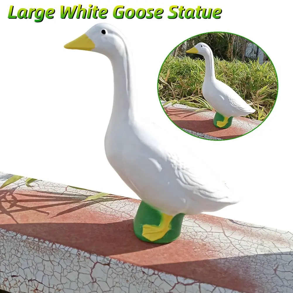 18cm Large White Goose Ornament Resin Simulation Goose Yard Decoration Cute White Goose Sculpture for Backyard Balcony Decor