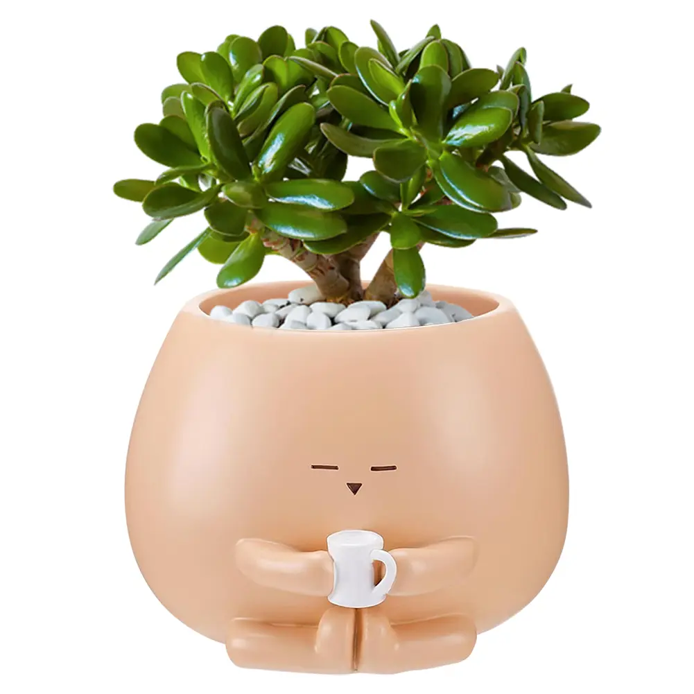 Resin Garden Planter Pots with Drainage Hole Sitting Design Plants Planters Creative Bonsai Pots Multifunctional for Plant Lover