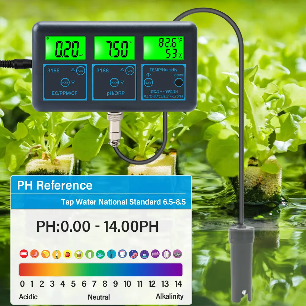 WiFi 7 in 1 Water Quality Monitor PH ORP EC PPM CFR Humidity Temperature Water Quality Detector Water Tester for Drinking Water