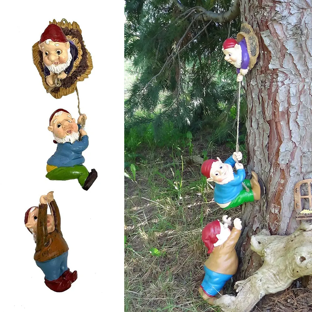Gnome Tree Hugger Ornament Resin Mini Gnome Tree Sculpture Creative Climbing Gnome Statue Funny for Garden Decoration