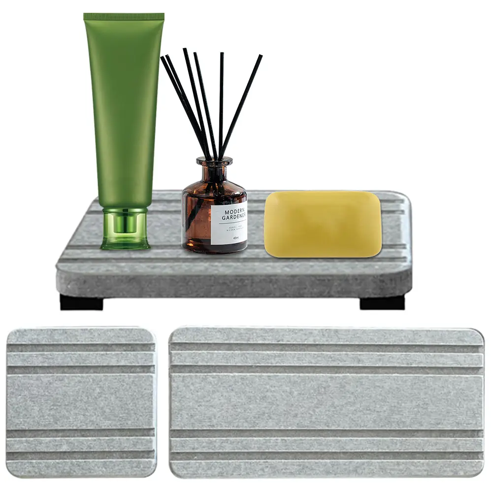 3Pcs Water Absorbent Diatomite Coasters with Grooves Ultra Absorbent Diatomaceous Earth Mat Instant Dry Sink Organizer