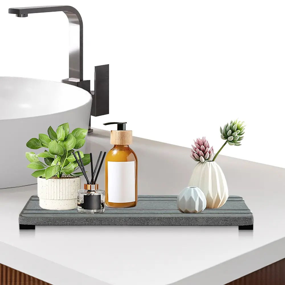3Pcs Water Absorbent Diatomite Coasters with Grooves Ultra Absorbent Diatomaceous Earth Mat Instant Dry Sink Organizer
