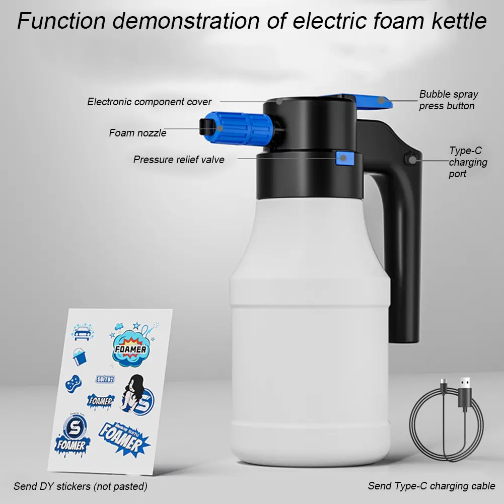 1.5L Electric Foam Sprayer USB Rechargeable Foaming Pump Watering Can 2600mAh Car Wash Electric Water Gun Car Auto Wash Tools