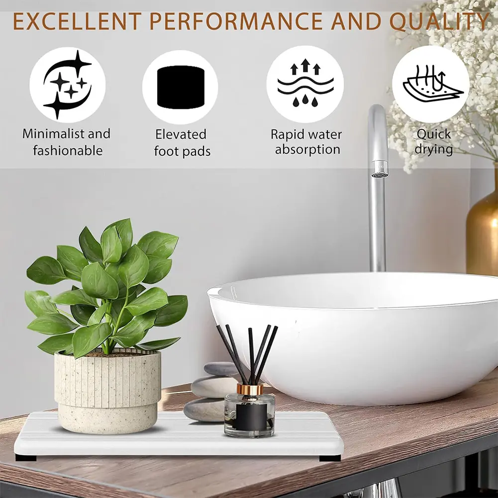 3Pcs Water Absorbent Diatomite Coasters with Grooves Ultra Absorbent Diatomaceous Earth Mat Instant Dry Sink Organizer