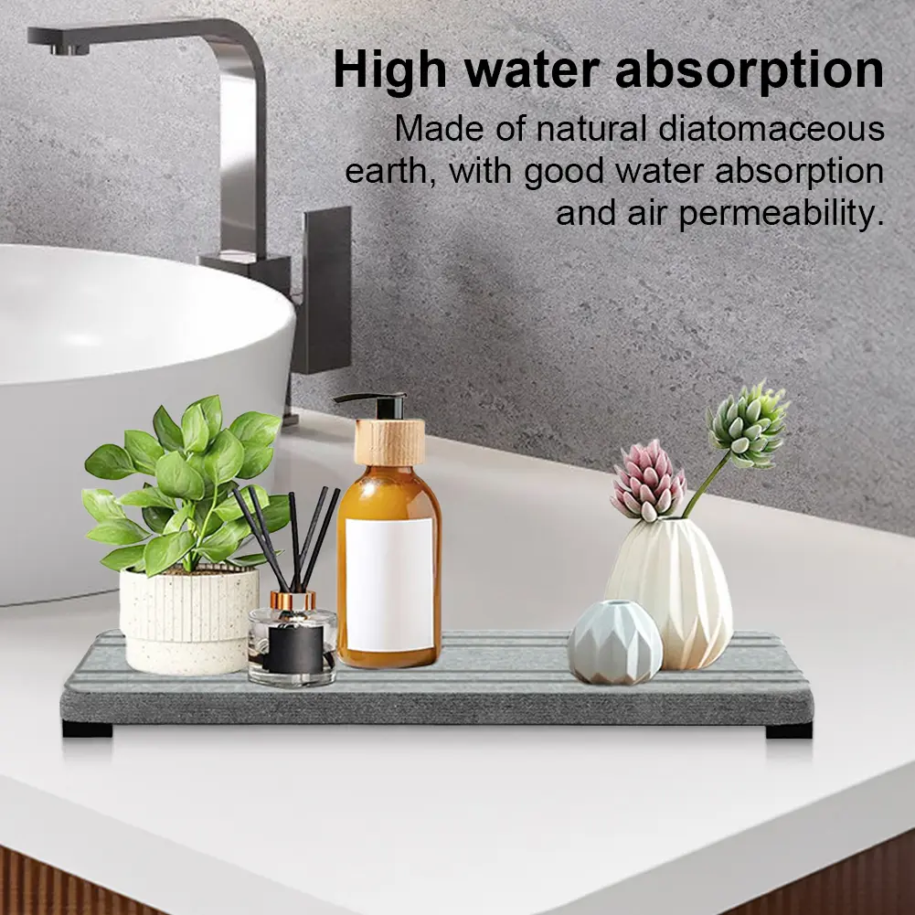 3Pcs Water Absorbent Diatomite Coasters with Grooves Ultra Absorbent Diatomaceous Earth Mat Instant Dry Sink Organizer