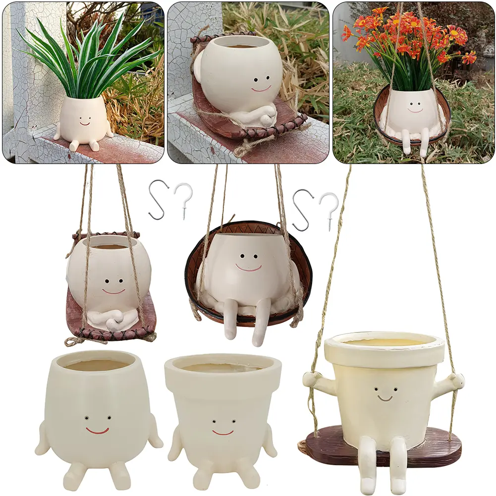 Smiling Face Flower Pot Resin Cute Plant Succulent Pots Creative Smile Face Flower Container for Indoor Outdoor Plant