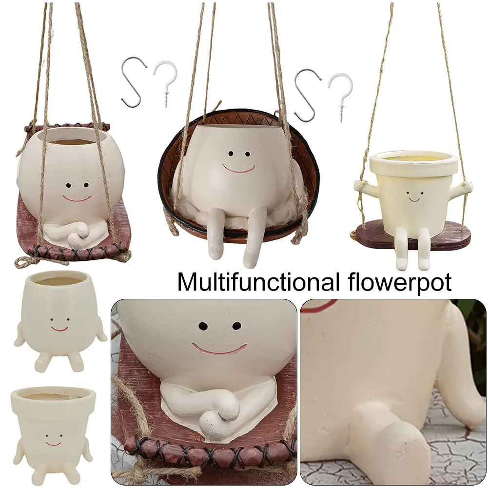 Smiling Face Flower Pot Resin Cute Plant Succulent Pots Creative Smile Face Flower Container for Indoor Outdoor Plant