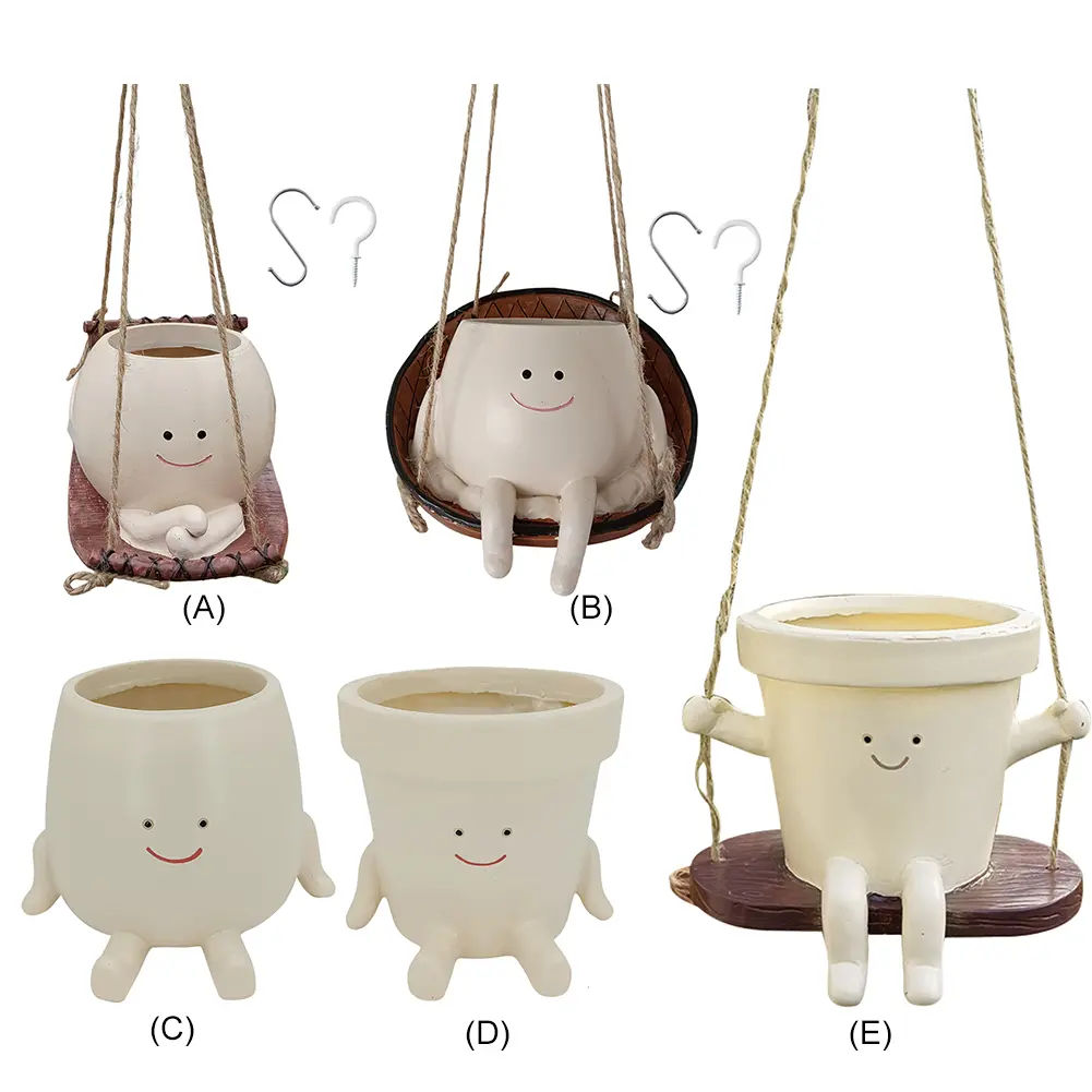 Smiling Face Flower Pot Resin Cute Plant Succulent Pots Creative Smile Face Flower Container for Indoor Outdoor Plant