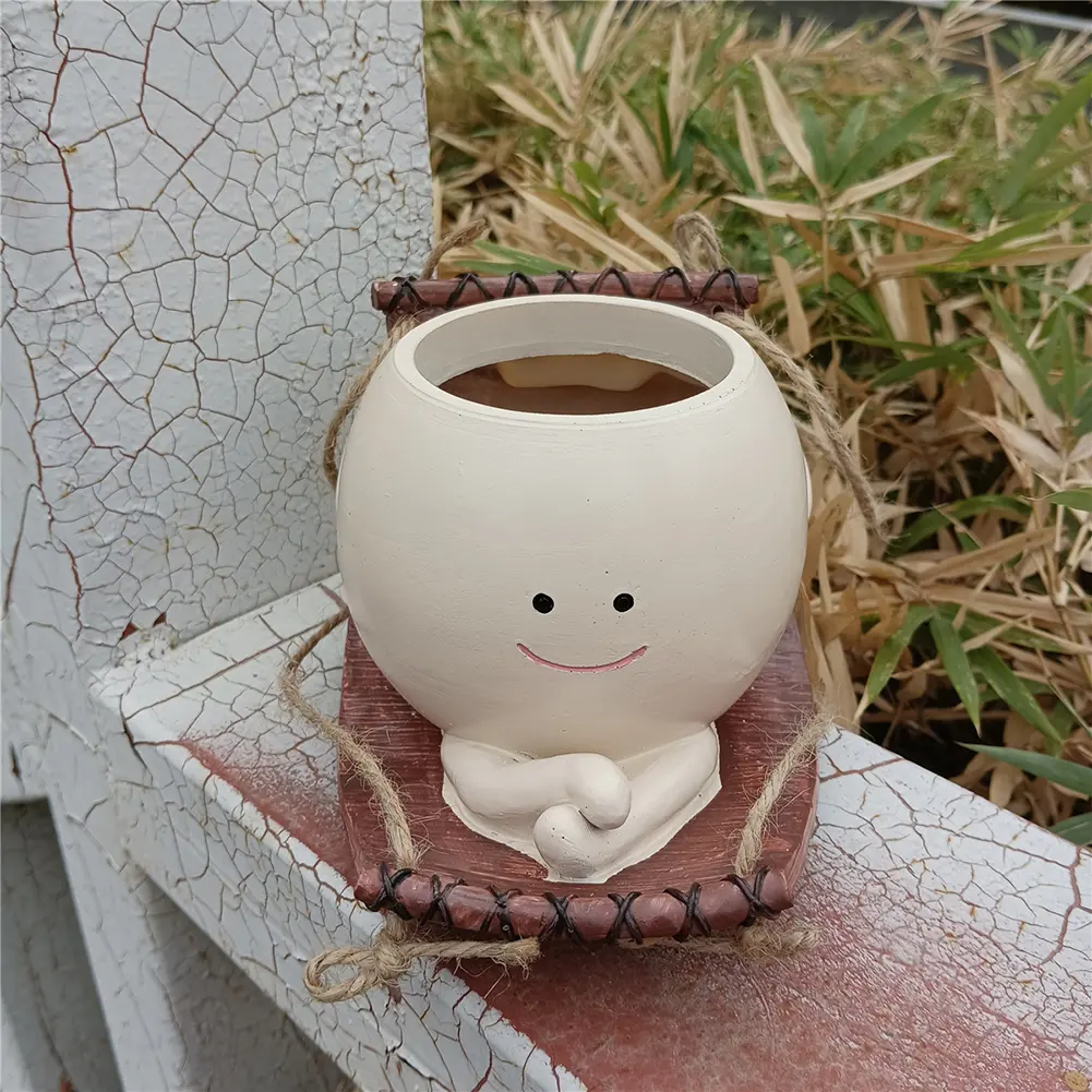 Smiling Face Flower Pot Resin Cute Plant Succulent Pots Creative Smile Face Flower Container for Indoor Outdoor Plant