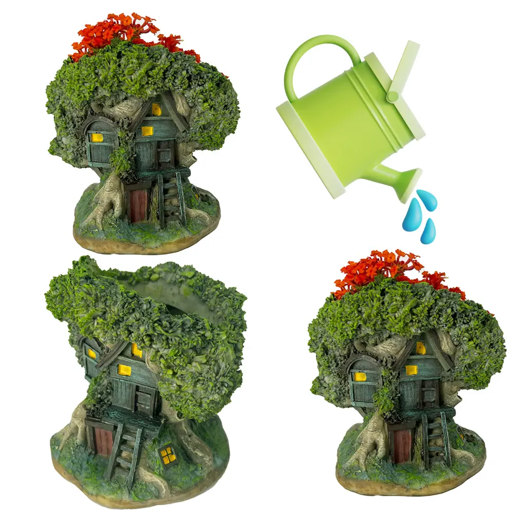 Tree House Flower Pot Bonsai Pot Decorative Succulent Planter Multi-Function Forest House Planter Pot for Micro Landscape