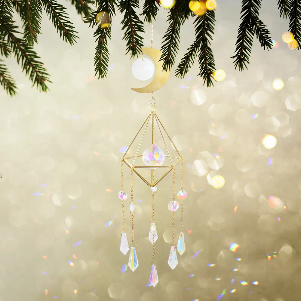 Lighting Ball Pointed Bead Flower Moon Prism Crystal Wind Chime Jewelry Decor Sun Ball Crystal Hanging Metal Ornament