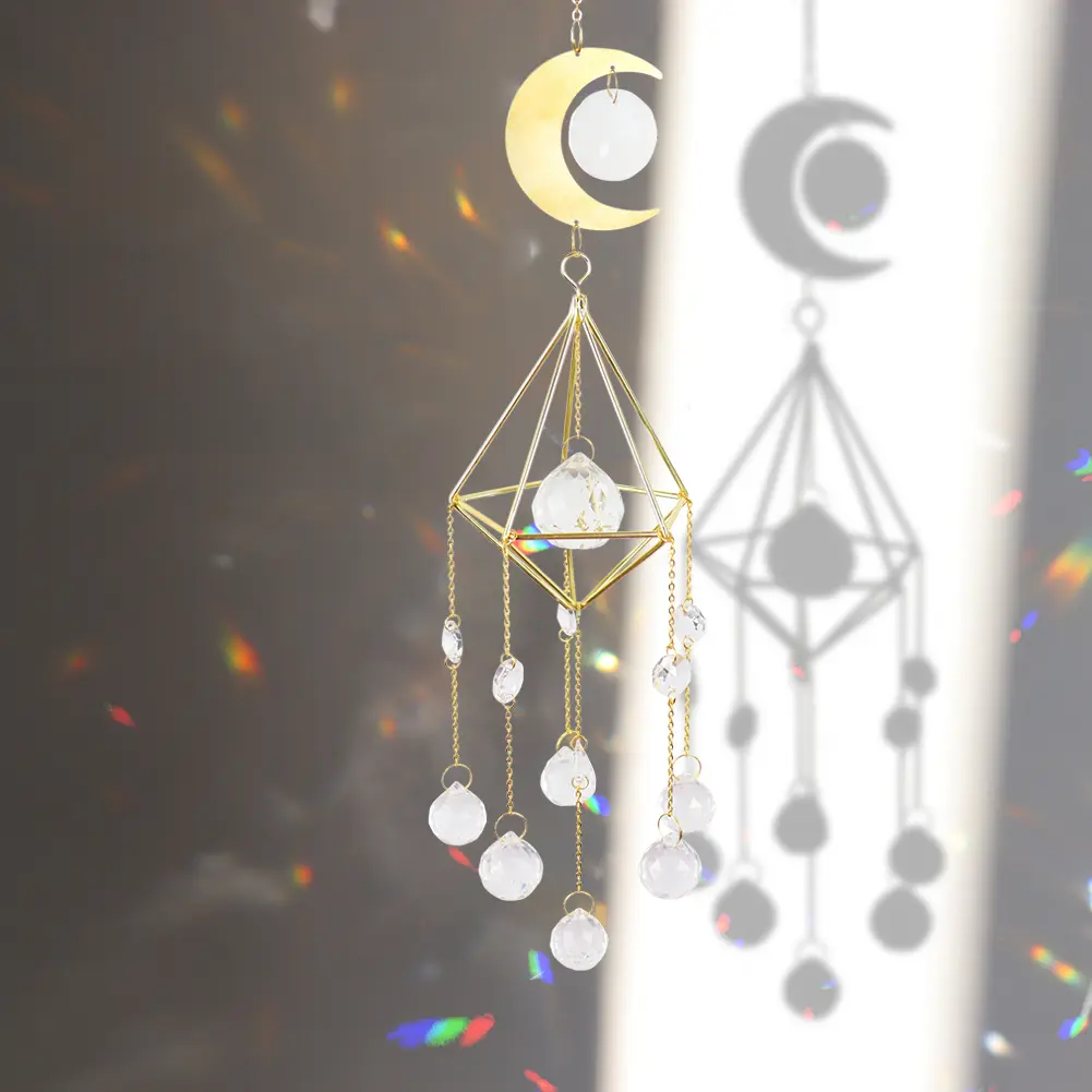 Lighting Ball Pointed Bead Flower Moon Prism Crystal Wind Chime Jewelry Decor Sun Ball Crystal Hanging Metal Ornament