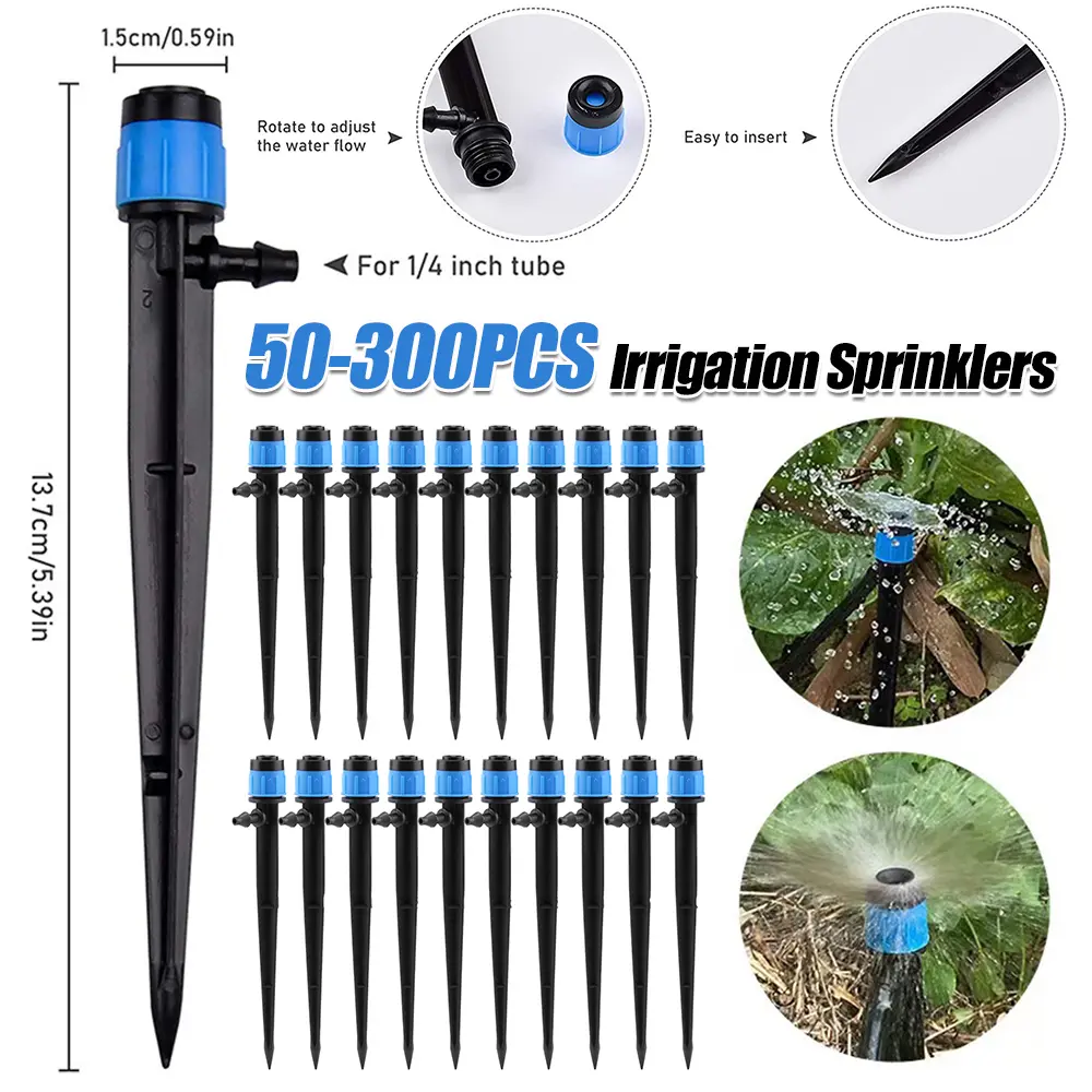 50-300PCS Garden Micro Drip Irrigation 360 Degrees Rotating Nozzle Sprayer Sprinkler for 4/7" Hose Garden Plants Watering System
