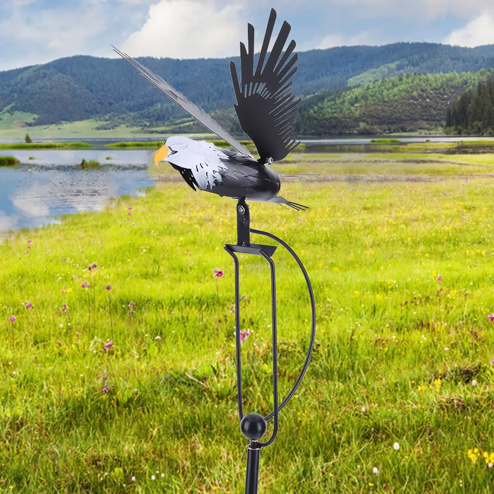 Wing Flapping Eagle Pinwheel Iron Metal Eagle Wind Spinners Lawn Ornaments Crafts Garden Art Decor for Outdoor Lawn Courtyard