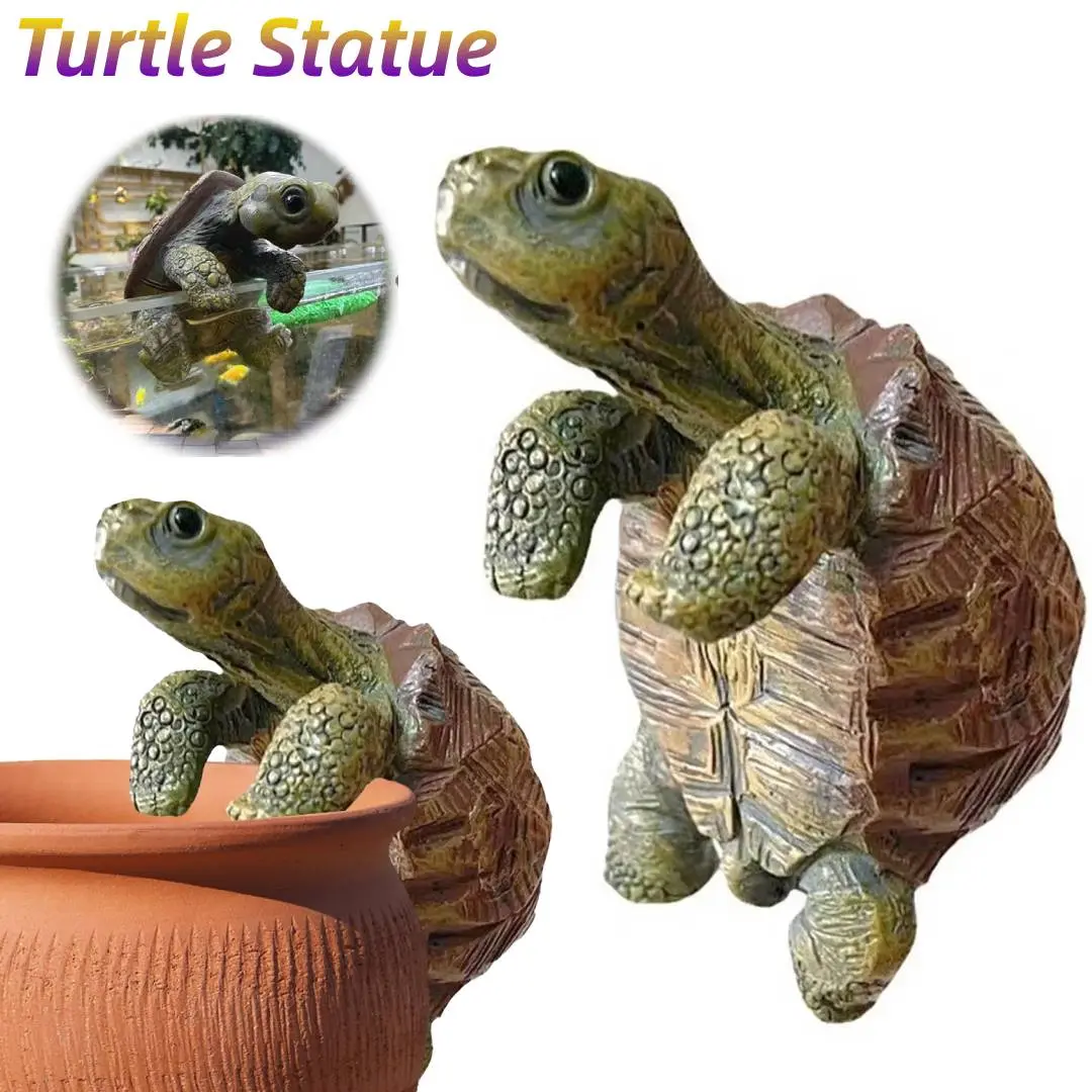 Tortoise Figurine Resin Turtle Statue Flower Pot Hanger Planter Edge Decor Mini Tortoise Sculpture for Vase Fish Tank Decorative