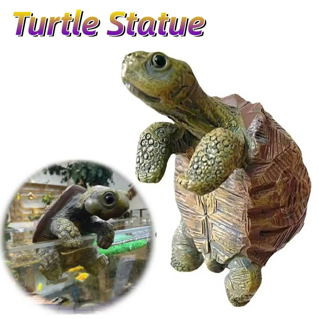 Tortoise Figurine Resin Turtle Statue Flower Pot Hanger Planter Edge Decor Mini Tortoise Sculpture for Vase Fish Tank Decorative
