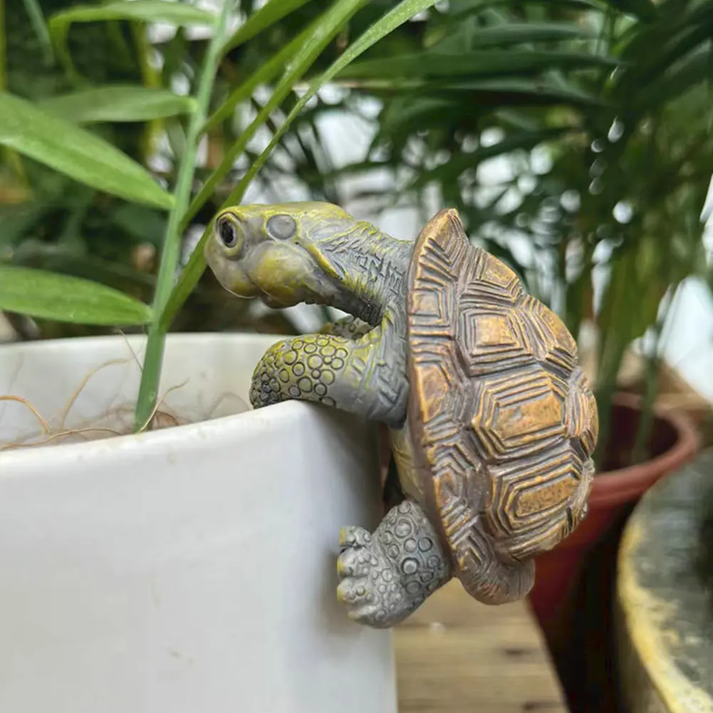 Tortoise Figurine Resin Turtle Statue Flower Pot Hanger Planter Edge Decor Mini Tortoise Sculpture for Vase Fish Tank Decorative