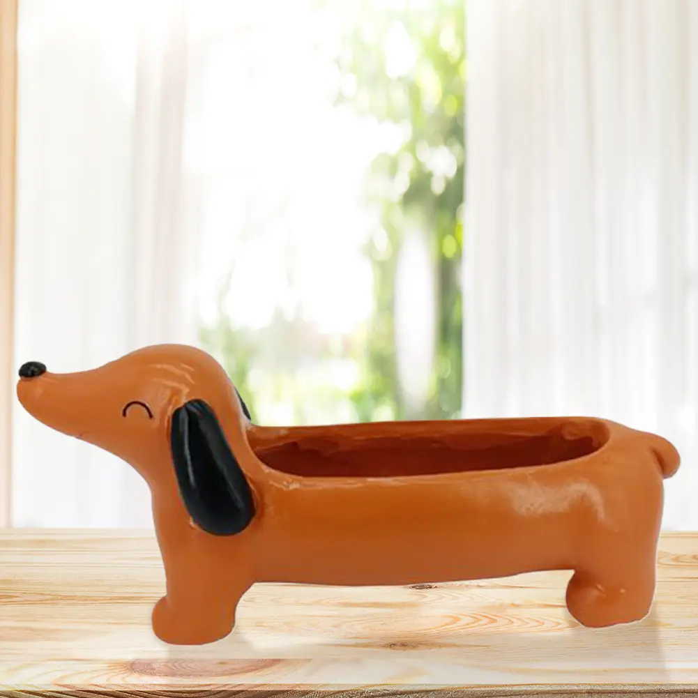 Dachshund Flower Pot Dog Plant Pot Resin Succulent Flower Planter Aesthetic Dog Pot Planter for Indoor/Outdoor Decor