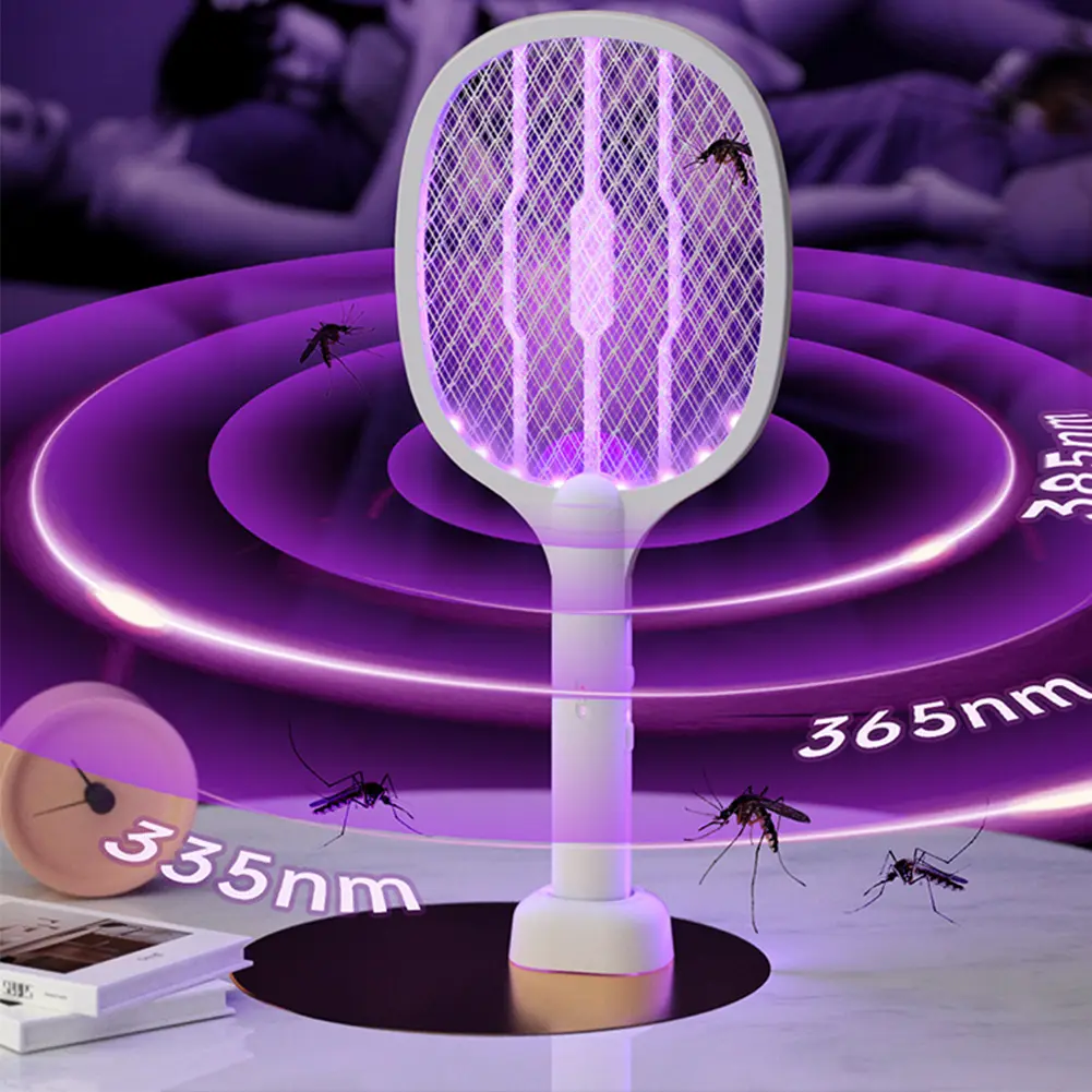 2 in 1 Bug Zapper Racket Handheld Electric Fly Swatter Safe Mosquito Swatter Rechargeable for Home Office Backyard Patio Camping