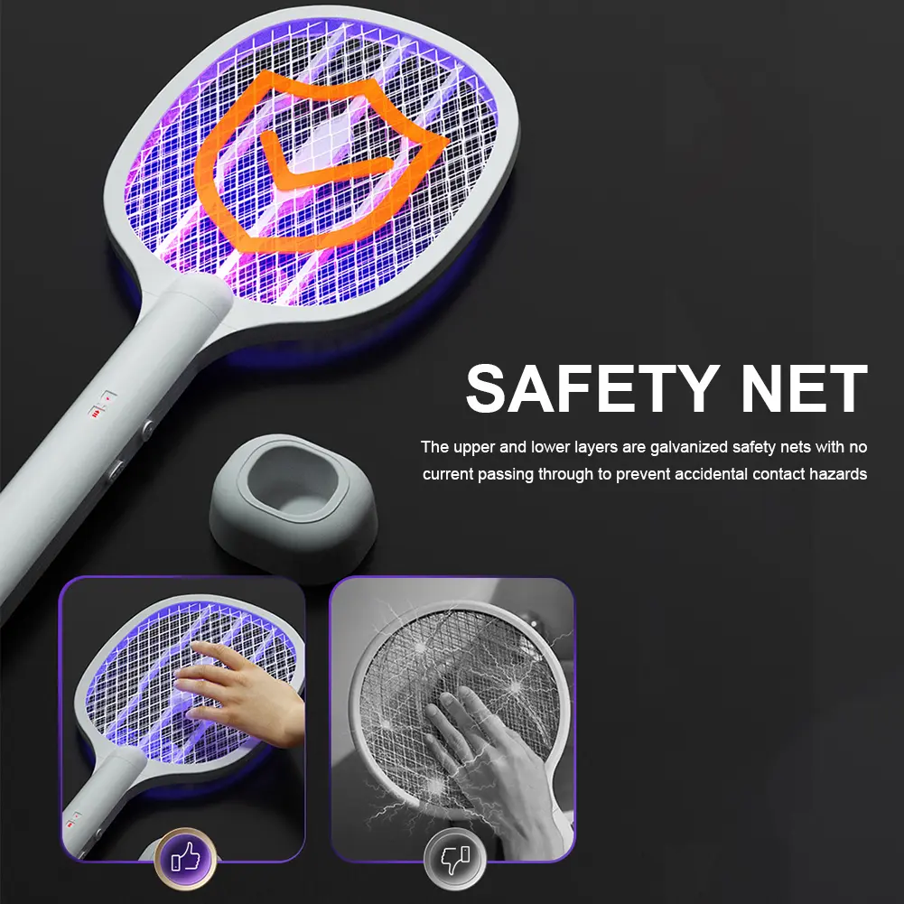 2 in 1 Bug Zapper Racket Handheld Electric Fly Swatter Safe Mosquito Swatter Rechargeable for Home Office Backyard Patio Camping
