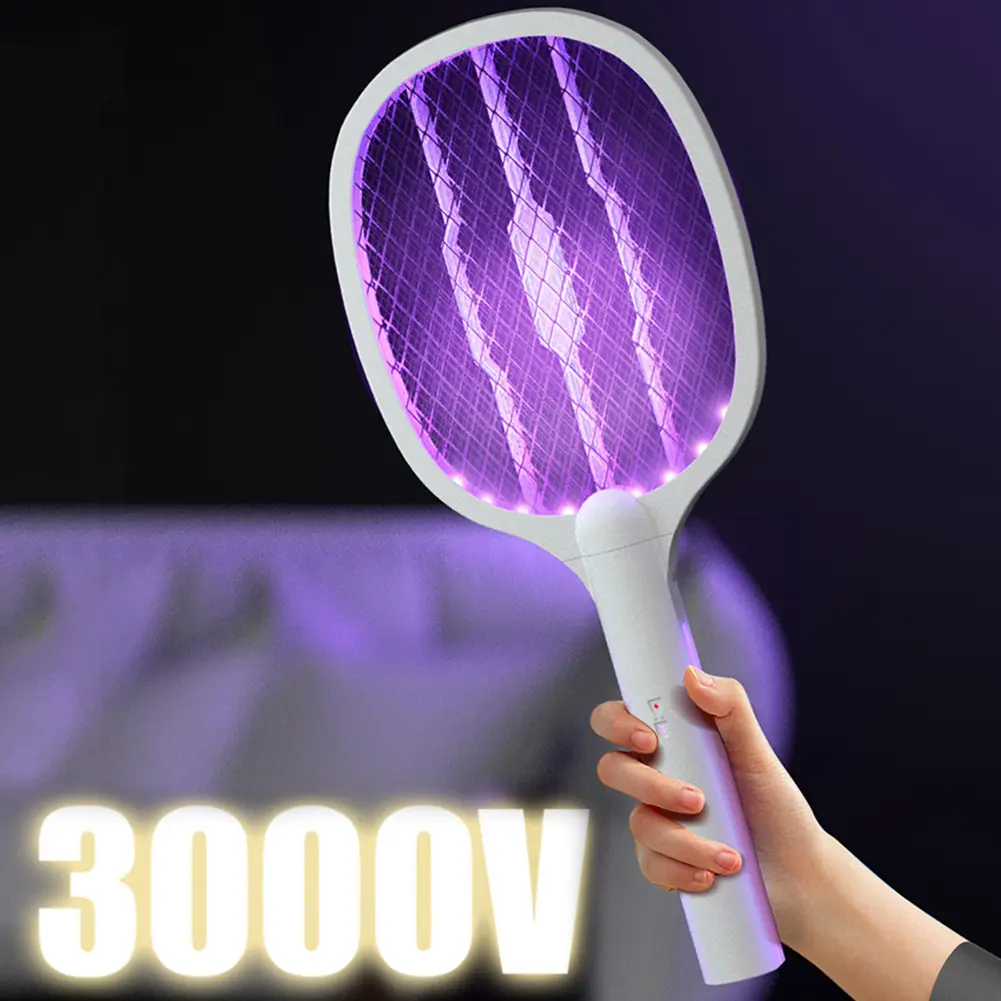 2 in 1 Bug Zapper Racket Handheld Electric Fly Swatter Safe Mosquito Swatter Rechargeable for Home Office Backyard Patio Camping