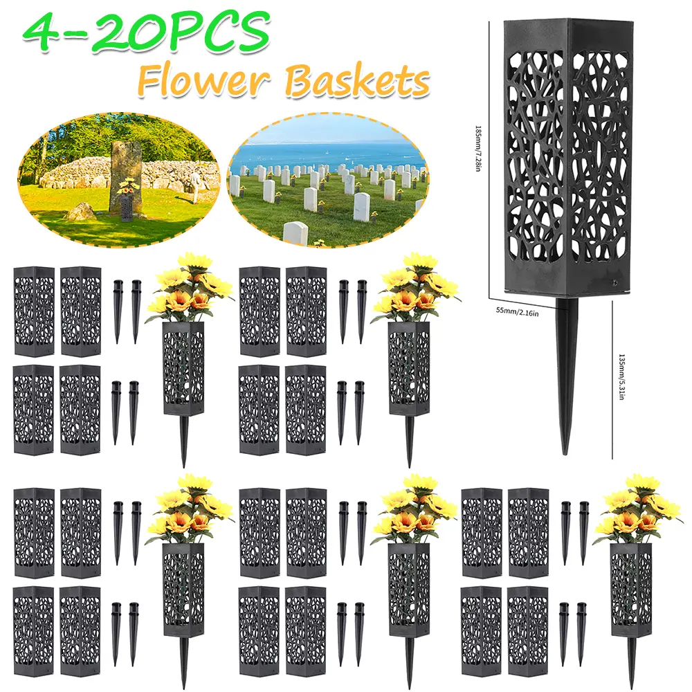 4-20PCS Grave Vase Plastic Stake In Ground Cemetery Grave Fluted Flower Vases Holder with Drainage Hole for Gravestone Decor