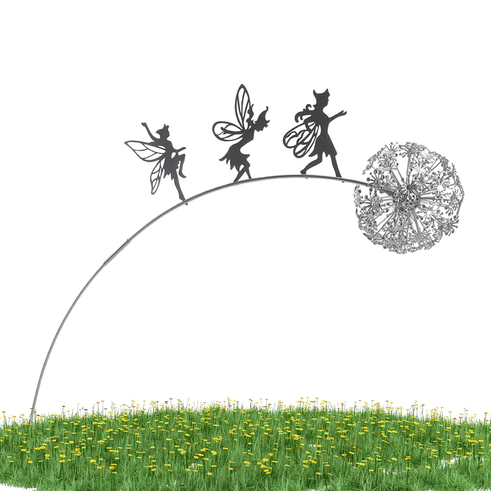 Dancing Fairy Statue Steel Wires Fairy Elf Dandelion Miniature Sculpture Mythical Garden Figurine Fairies Pixies Yard Decorative