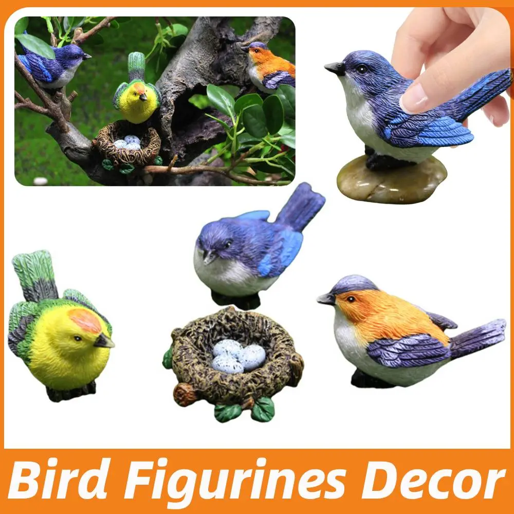 Little Cute Parrot Bird Nest Figurine Animal Model Home Decor Miniature Resin Bird Nest Garden Bonsai Decoration Accessories