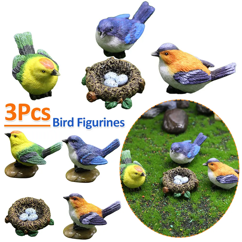 Little Cute Parrot Bird Nest Figurine Animal Model Home Decor Miniature Resin Bird Nest Garden Bonsai Decoration Accessories