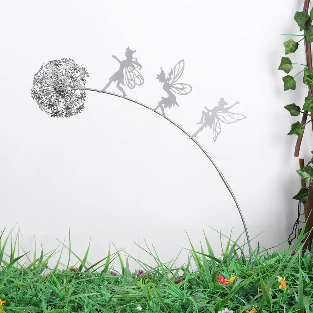 Dancing Fairy Statue Steel Wires Fairy Elf Dandelion Miniature Sculpture Mythical Garden Figurine Fairies Pixies Yard Decorative
