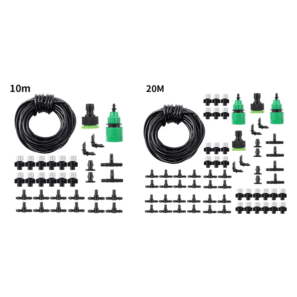 10/20m Automatic Watering Irrigation System Portable Misting Fog Nozzles Garden Hose Spray Head W/ 4/7mm Tee Connector for Patio