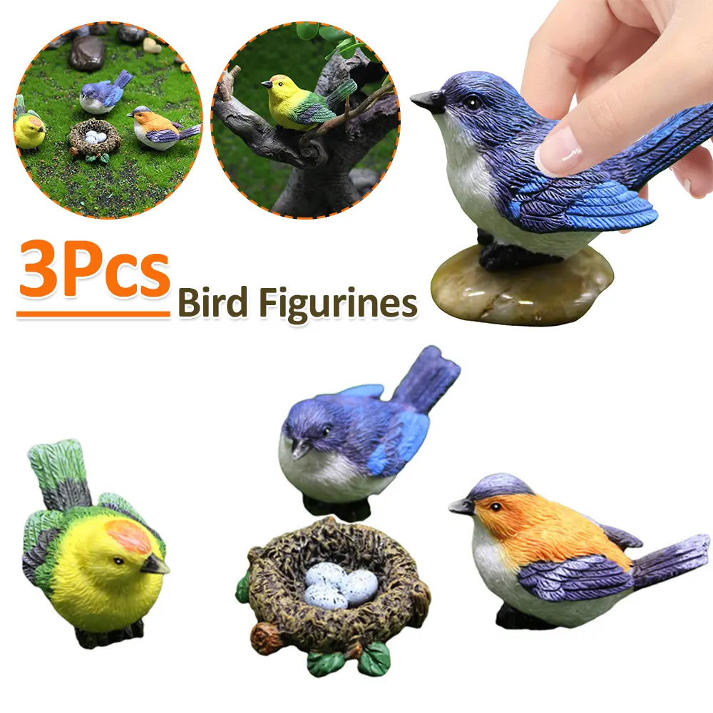 Little Cute Parrot Bird Nest Figurine Animal Model Home Decor Miniature Resin Bird Nest Garden Bonsai Decoration Accessories