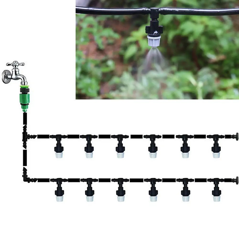 10/20m Automatic Watering Irrigation System Portable Misting Fog Nozzles Garden Hose Spray Head W/ 4/7mm Tee Connector for Patio