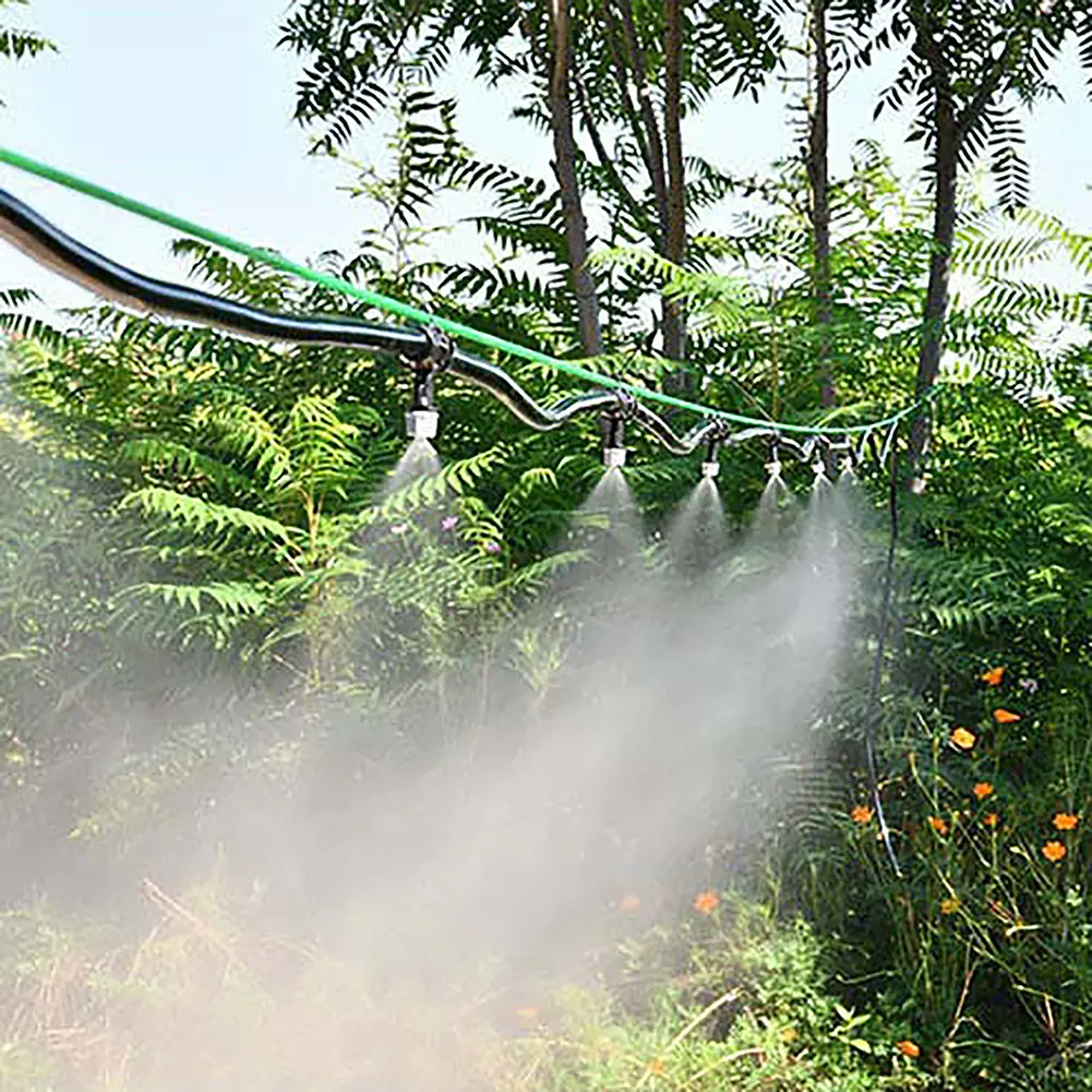 10/20m Automatic Watering Irrigation System Portable Misting Fog Nozzles Garden Hose Spray Head W/ 4/7mm Tee Connector for Patio
