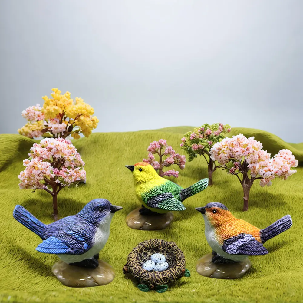 Little Cute Parrot Bird Nest Figurine Animal Model Home Decor Miniature Resin Bird Nest Garden Bonsai Decoration Accessories